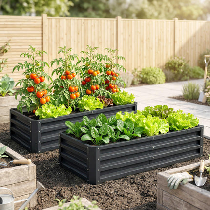 Set of 2 Raised Beds for Garden, Galvanised Outdoor Planters for Herbs Vegetable