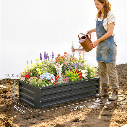 Set of 2 Raised Beds for Garden, Galvanised Outdoor Planters for Herbs Vegetable