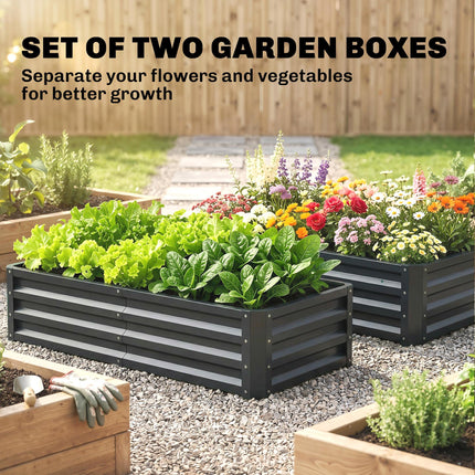 Set of 2 Raised Beds for Garden, Galvanised Outdoor Planters for Herbs Vegetable