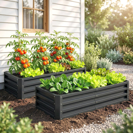 Set of 2 Raised Beds for Garden, Galvanised Outdoor Planters for Herbs Vegetable