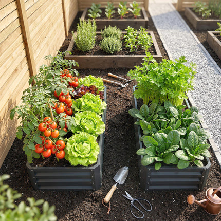 Set of 2 Raised Beds for Garden, Galvanised Outdoor Planters for Herbs Vegetable