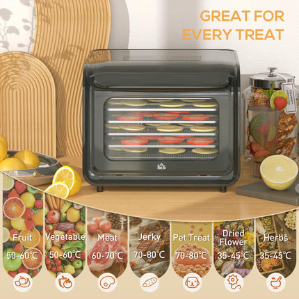 Six-Tray Food Dehydrator 35-70°C with Timer Control - Black