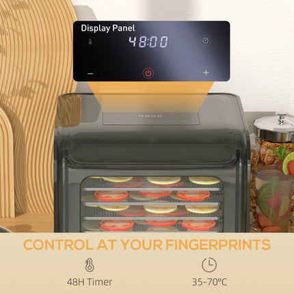 Six-Tray Food Dehydrator 35-70°C with Timer Control - Black