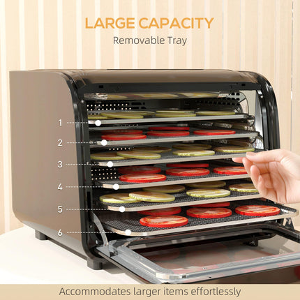 Six-Tray Food Dehydrator 35-70°C with Timer Control - Black