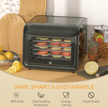Six-Tray Food Dehydrator 35-70°C with Timer Control - Black