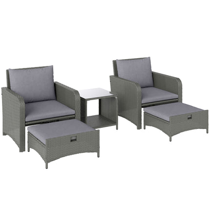 Five Piece Rattan Garden Furniture Set with 2-Tier Coffee Table and Ottomans - Garden Furniture Set With 2 Tier Coffee Table And Ottomans G