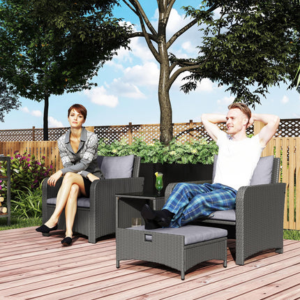 Five Piece Rattan Garden Furniture Set with 2-Tier Coffee Table and Ottomans - Garden Furniture Set With 2 Tier Coffee Table And Ottomans G