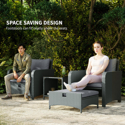Five Piece Rattan Garden Furniture Set with 2-Tier Coffee Table and Ottomans - Garden Furniture Set With 2 Tier Coffee Table And Ottomans G