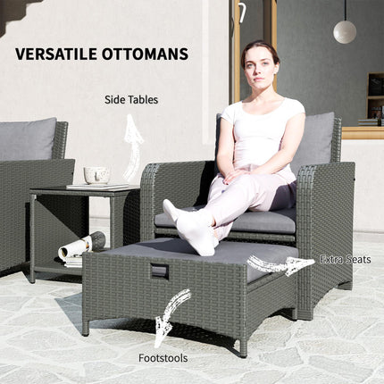 Five Piece Rattan Garden Furniture Set with 2-Tier Coffee Table and Ottomans - Garden Furniture Set With 2 Tier Coffee Table And Ottomans G