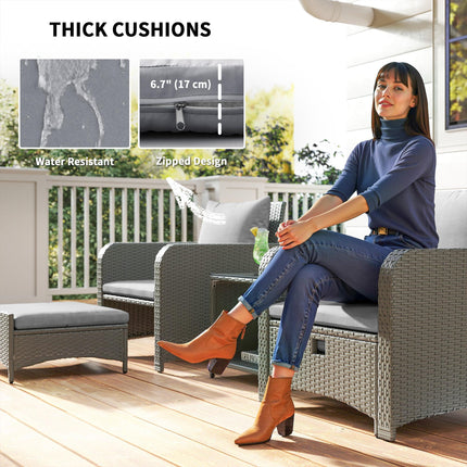 Five Piece Rattan Garden Furniture Set with 2-Tier Coffee Table and Ottomans - Garden Furniture Set With 2 Tier Coffee Table And Ottomans G
