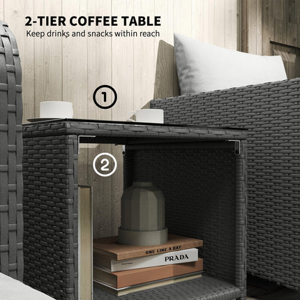 Five Piece Rattan Garden Furniture Set with 2-Tier Coffee Table and Ottomans - Garden Furniture Set With 2 Tier Coffee Table And Ottomans G