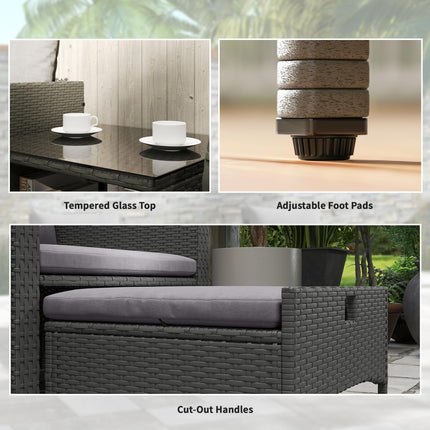 Five Piece Rattan Garden Furniture Set with 2-Tier Coffee Table and Ottomans - Garden Furniture Set With 2 Tier Coffee Table And Ottomans G