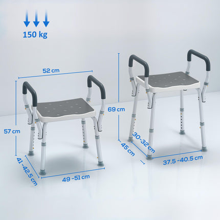 Adjustable 57-69cm Aluminium Frame Bath Seat with EVA Cushion - Silver Tone