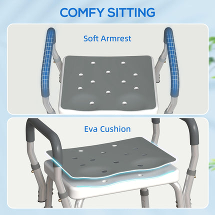 Adjustable 57-69cm Aluminium Frame Bath Seat with EVA Cushion - Silver Tone