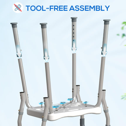 Adjustable 57-69cm Aluminium Frame Bath Seat with EVA Cushion - Silver Tone