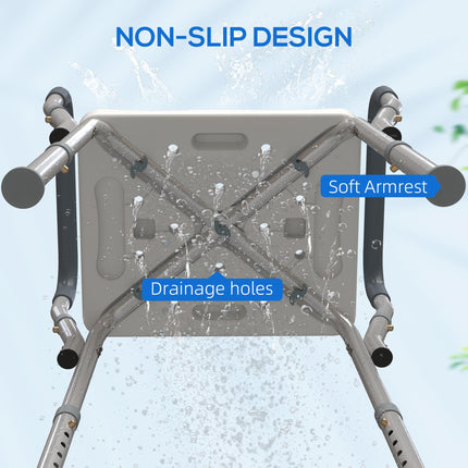 Adjustable 57-69cm Aluminium Frame Bath Seat with EVA Cushion - Silver Tone