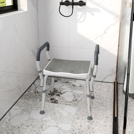 Adjustable 57-69cm Aluminium Frame Bath Seat with EVA Cushion - Silver Tone
