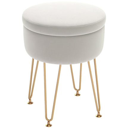 5L Velvet-Feel Storage Ottoman with Gold Legs - Cream White
