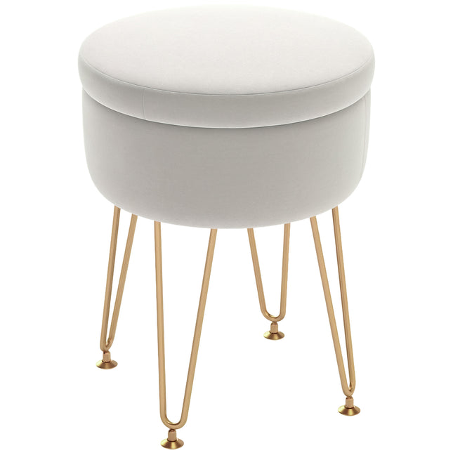 5L Velvet-Feel Storage Ottoman with Gold Legs - Cream White
