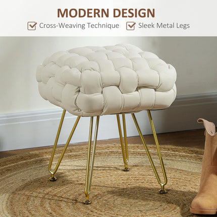 Velvet-Feel Bold Woven Footstool - Cream White