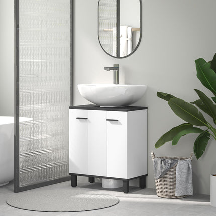 Modern Under-Sink Bathroom Cabinet with U Cut-Out 60x34x70cm - High Gloss White