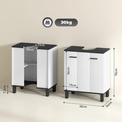 Modern Under-Sink Bathroom Cabinet with U Cut-Out 60x34x70cm - High Gloss White
