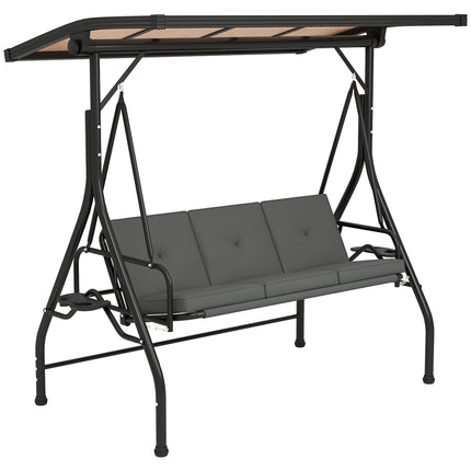 Convertible Three-Seater Swing Bench with Adjustable Canopy and Cup Trays - Dark Grey
