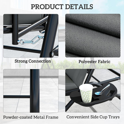 Convertible Three-Seater Swing Bench with Adjustable Canopy and Cup Trays - Dark Grey