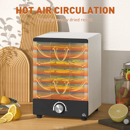 Seven Tray Food Dehydrator with Adjustable 40-70°C Temperature Control - White