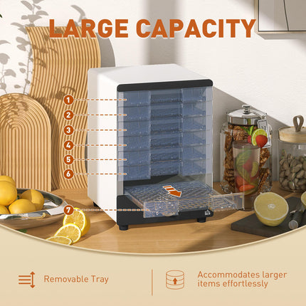 Seven Tray Food Dehydrator with Adjustable 40-70°C Temperature Control - White