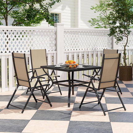 5 Piece Steel Frame Patio Dining Set with Folding Chairs - Khaki Black