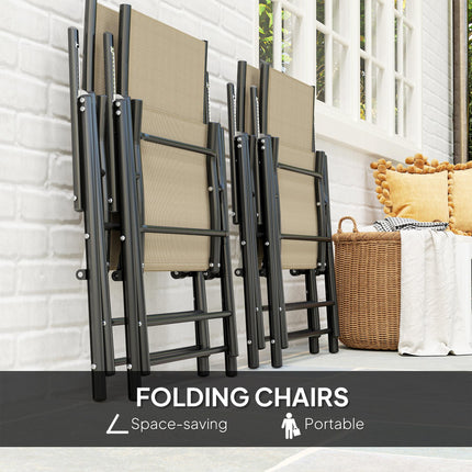 5 Piece Steel Frame Patio Dining Set with Folding Chairs - Khaki Black