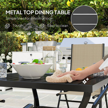 5 Piece Steel Frame Patio Dining Set with Folding Chairs - Khaki Black