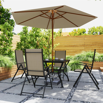 5 Piece Steel Frame Patio Dining Set with Folding Chairs - Khaki Black