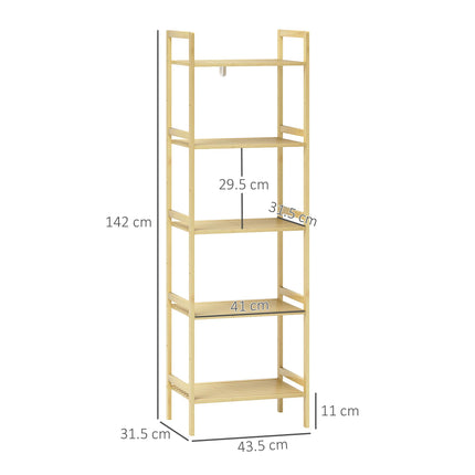 5-Tier Bamboo Bathroom Storage Shelf, Freestanding Shelving Unit with Adjustable