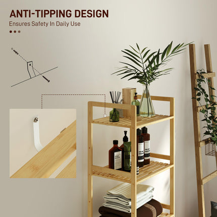 5-Tier Bamboo Bathroom Storage Shelf, Freestanding Shelving Unit with Adjustable