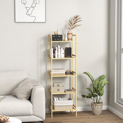 5-Tier Bamboo Bathroom Storage Shelf, Freestanding Shelving Unit with Adjustable