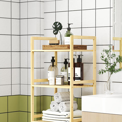 5-Tier Bamboo Bathroom Storage Shelf, Freestanding Shelving Unit with Adjustable