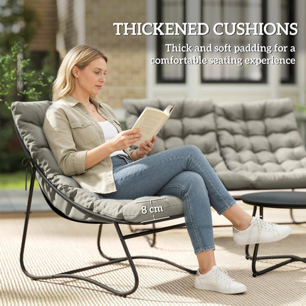 4 Seater Garden Furniture Conversation Set with Loveseat, Chairs & Glass Coffee Table - Light Grey