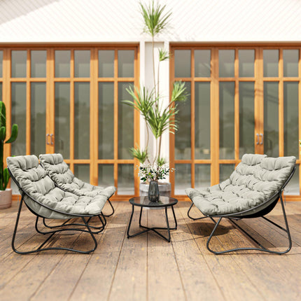 4 Seater Garden Furniture Conversation Set with Loveseat, Chairs & Glass Coffee Table - Light Grey