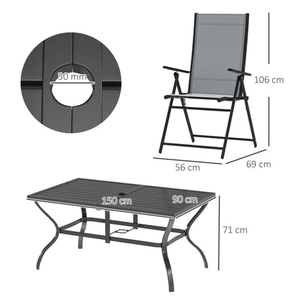 7 Piece Steel Outdoor Dining Set with Parasol Hole - Grey