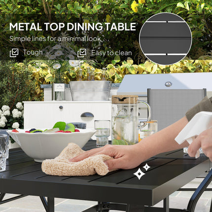 7 Piece Steel Outdoor Dining Set with Parasol Hole - Grey