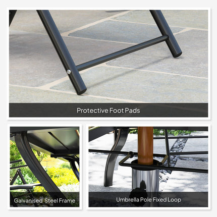 7 Piece Steel Outdoor Dining Set with Parasol Hole - Grey