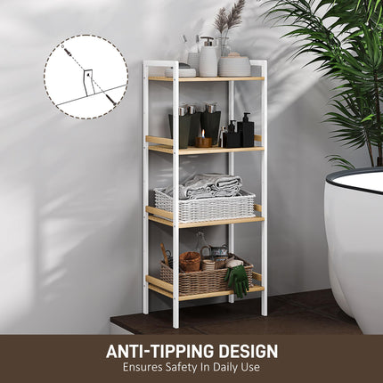 Four-Tier Adjustable Bamboo Shelf Storage Unit - Natural and White