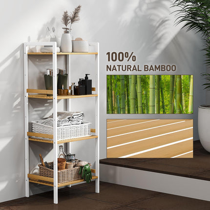 Four-Tier Adjustable Bamboo Shelf Storage Unit - Natural and White