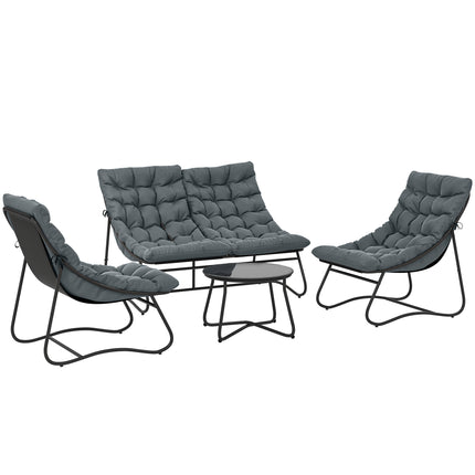Four-Piece Curved Seat Garden Sofa Set with Table - Grey/Black