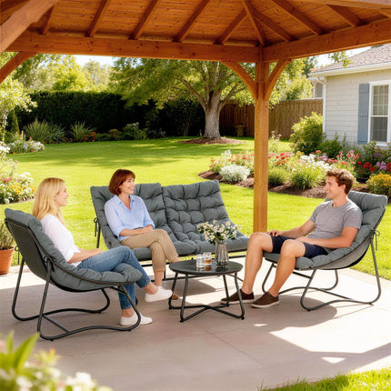 Four-Piece Curved Seat Garden Sofa Set with Table - Grey/Black