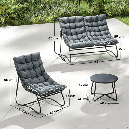 Four-Piece Curved Seat Garden Sofa Set with Table - Grey/Black