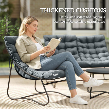 Four-Piece Curved Seat Garden Sofa Set with Table - Grey/Black