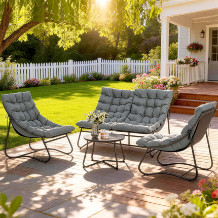 Four-Piece Curved Seat Garden Sofa Set with Table - Grey/Black